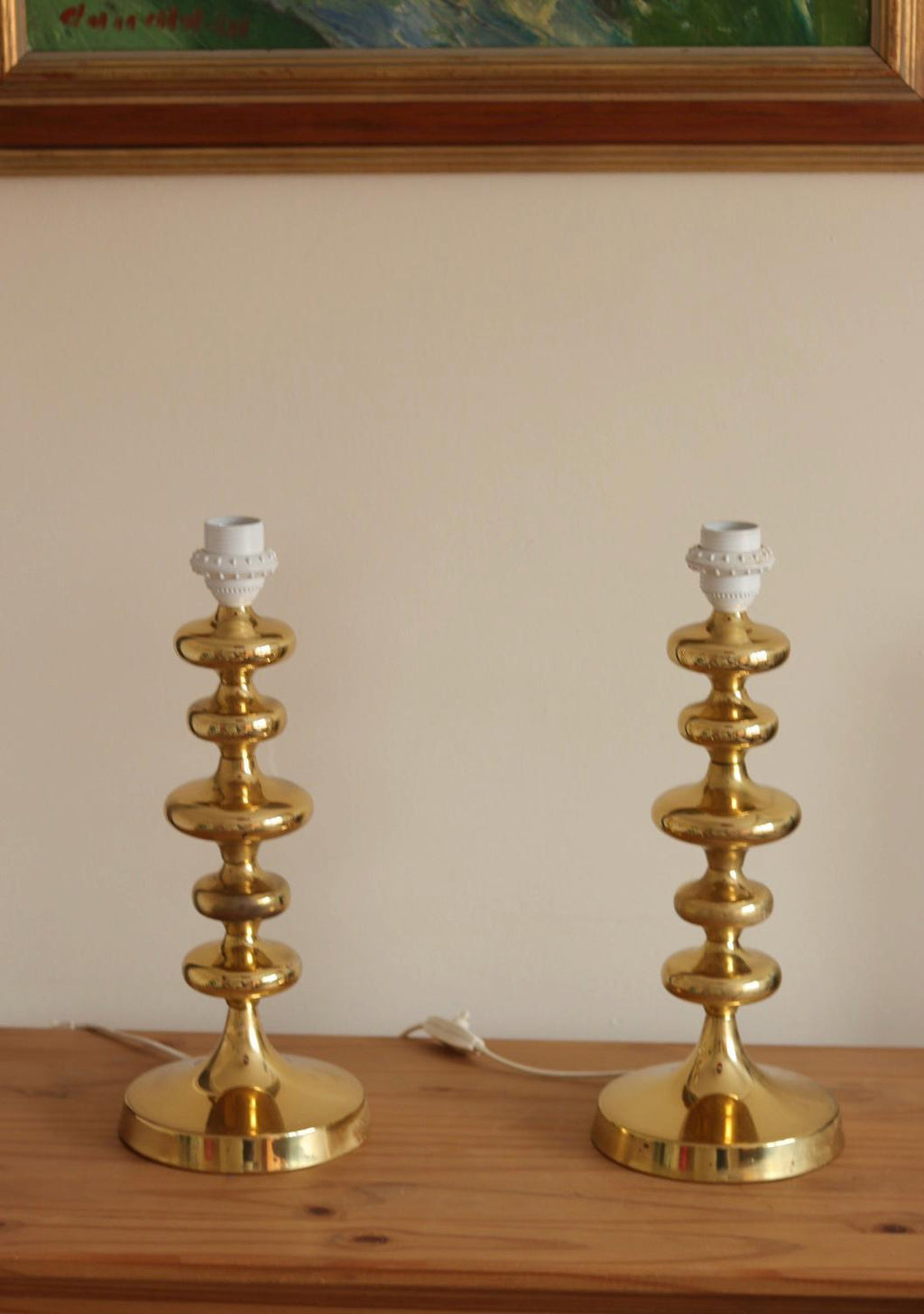 Pair of Swedish Brass Bobbin Table lamp