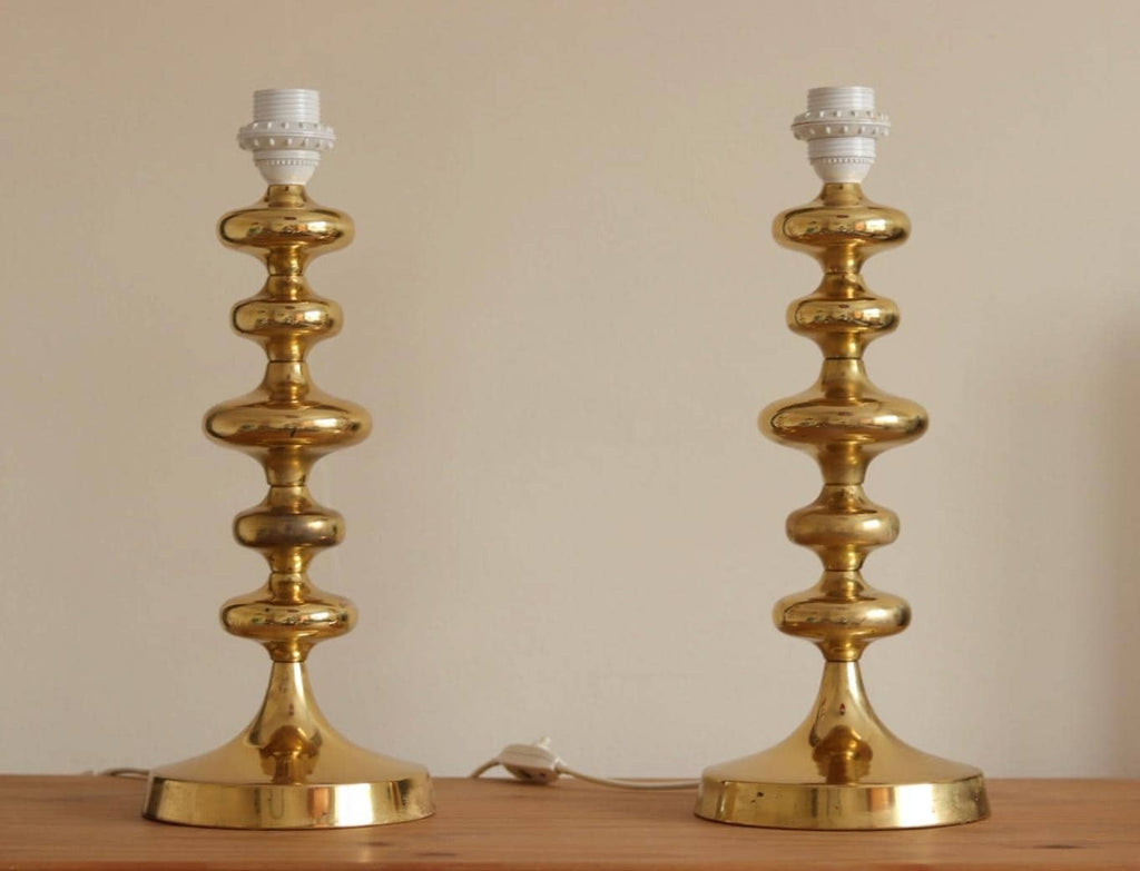Pair of Swedish Brass Bobbin Table lamp