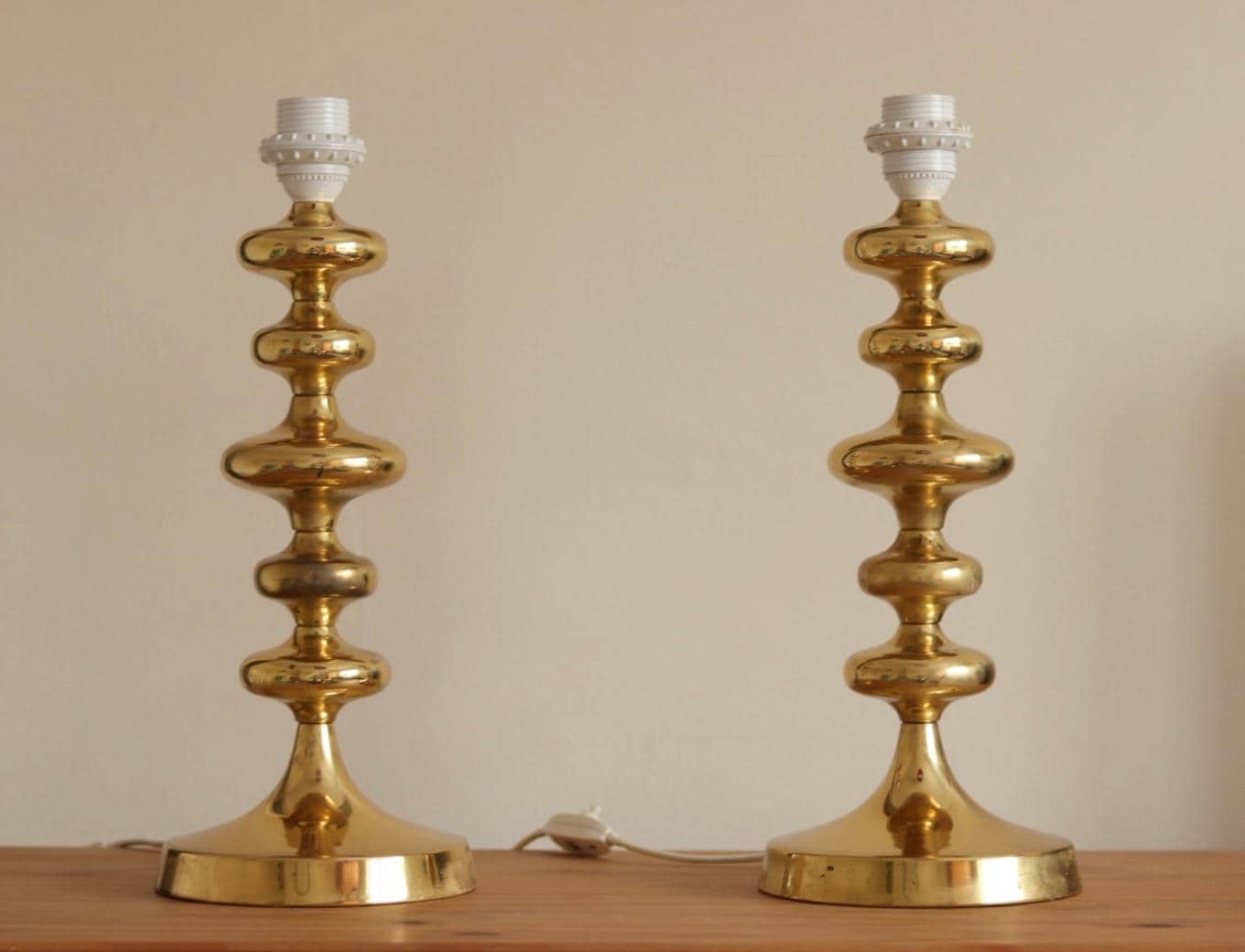 Pair of Swedish Brass Bobbin Table lamp
