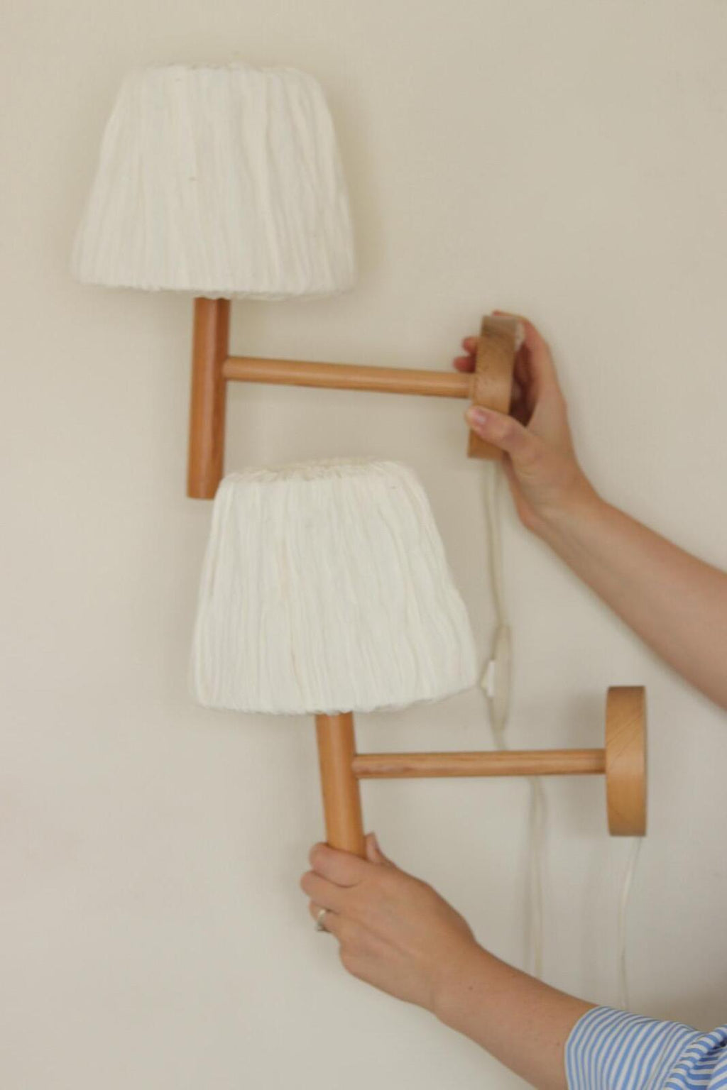 1970/80's Pair of Vintage Pine Wood Wall Lamps by Solbackens Svarveri Hyssna