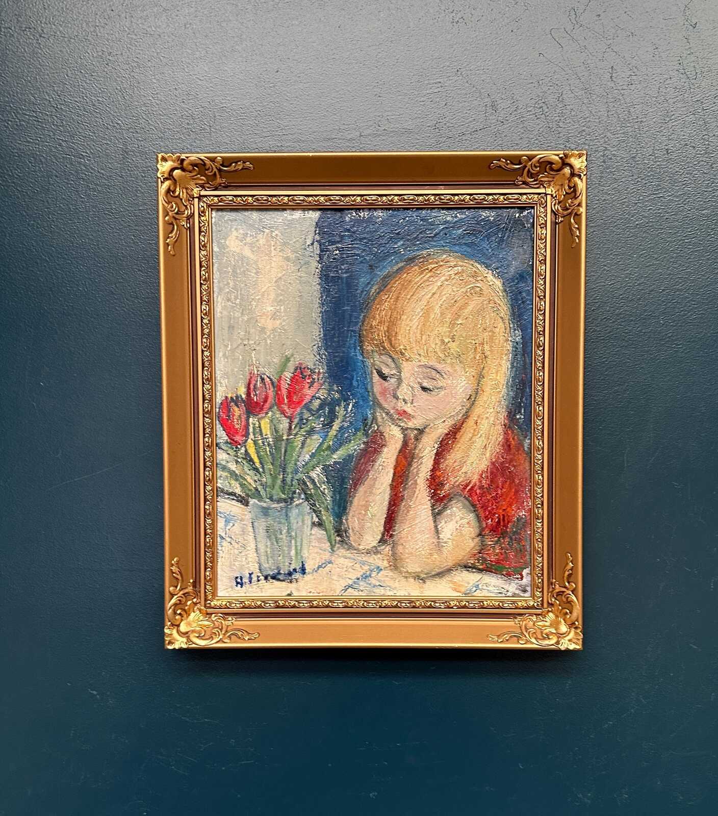 “Girl in Thought with Tulips” by Alf Forslund