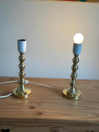 Pair of Mid Century Swedish Brass Lamps with French Scallop Shades