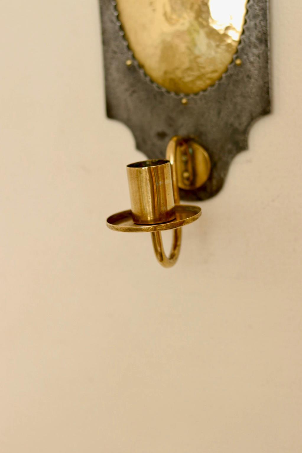 Pair Of Mid Century Swedish Brass  and Metal Sconces