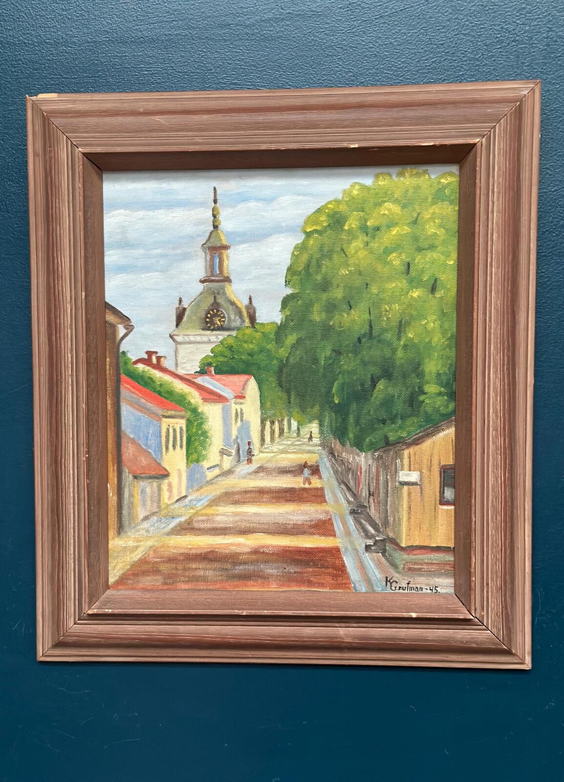 “City Street with Church Tower” by Kerstin Grufman