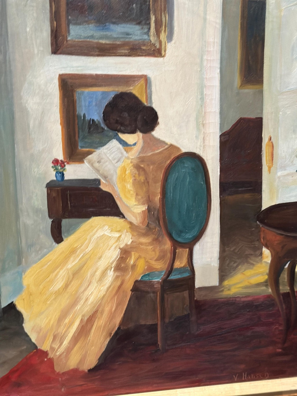 “Interior with Reading Woman” by V. Hansen