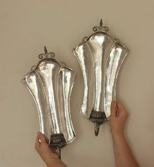 Pair Of Swedish Pewter Sconces By Karin Boström, Linköping Dated 1931