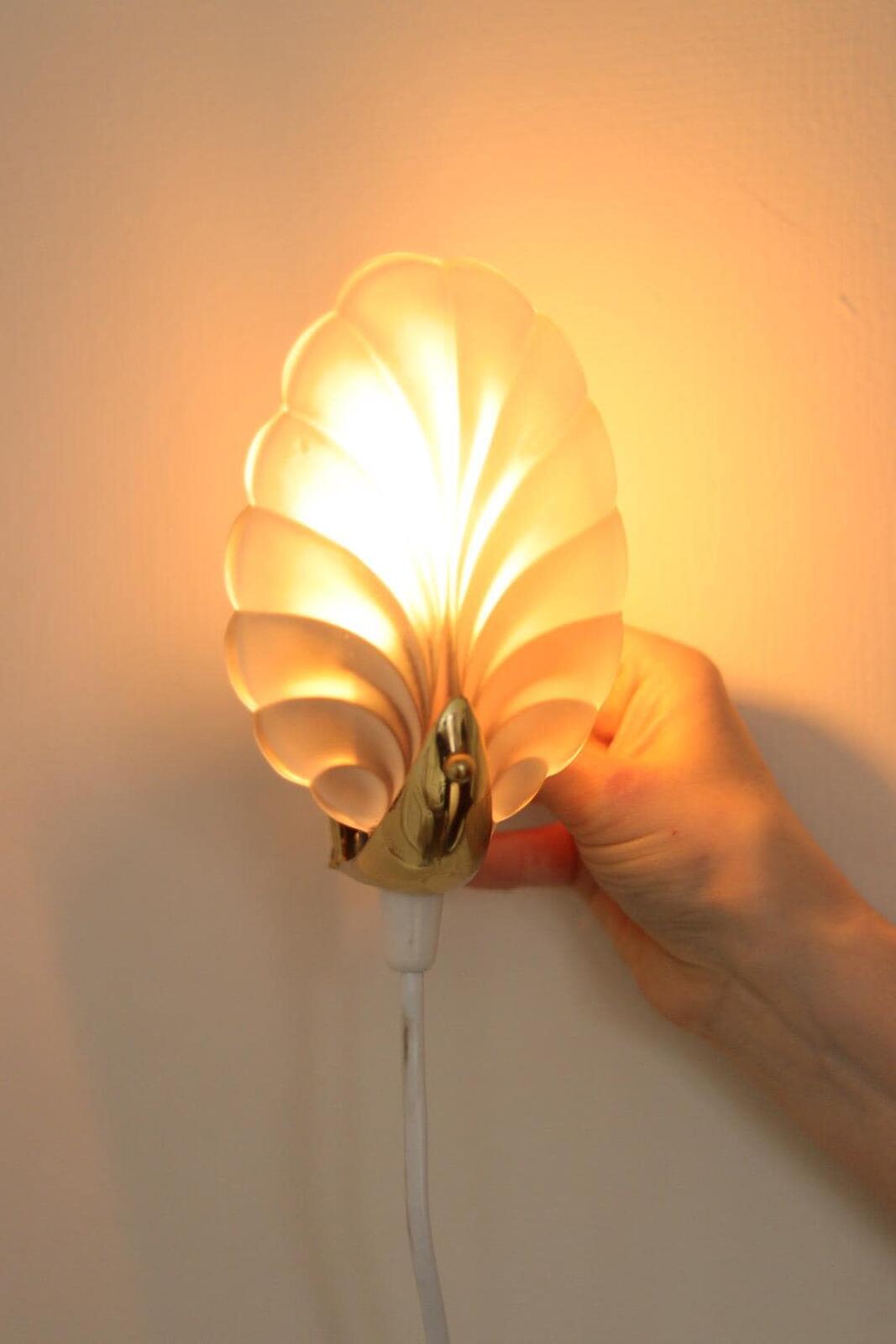 Pair of Art Deco Brass & Glass Shell Wall Lamps – Denmark, 1930s – Rewired, Working, E14