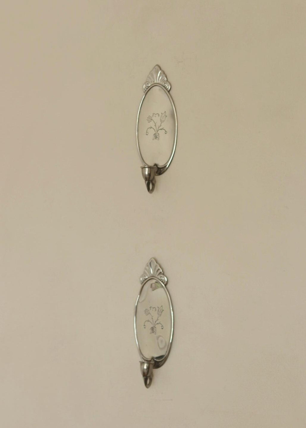 Pair of Mid Century Swedish Pewter Sconces with Mirror by Svenskt - Tenn