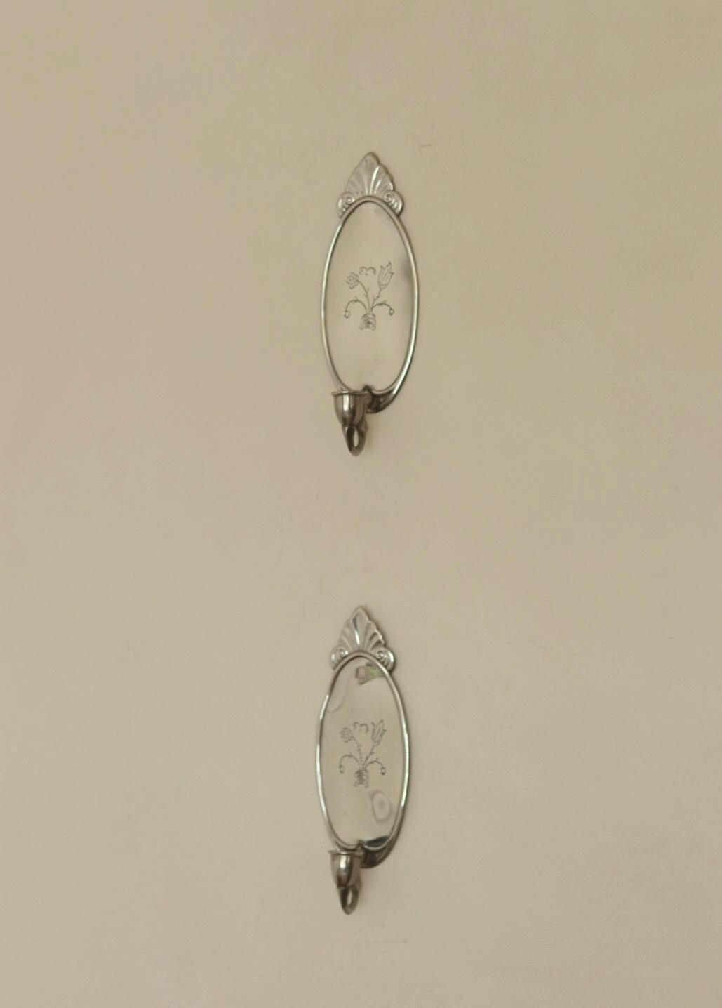 Pair of Mid Century Swedish Pewter Sconces with Mirror by Svenskt - Tenn