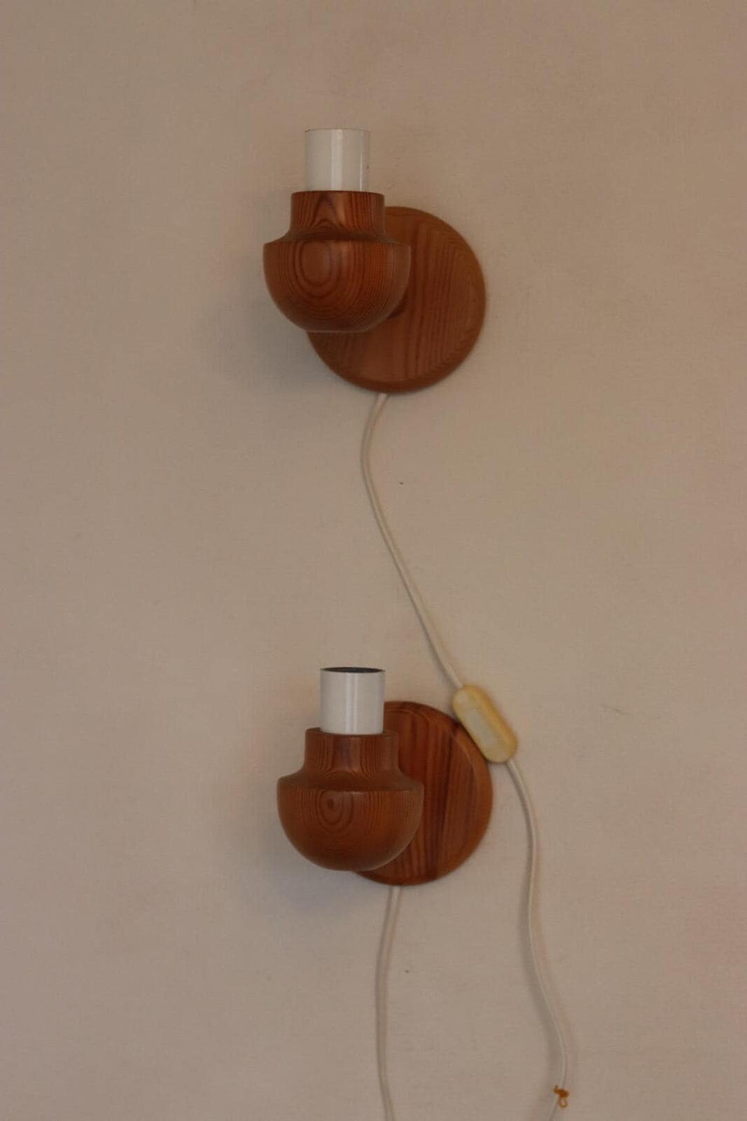 Pair of Vintage Wall Lamps by Ikea – Pine Wood Lamps