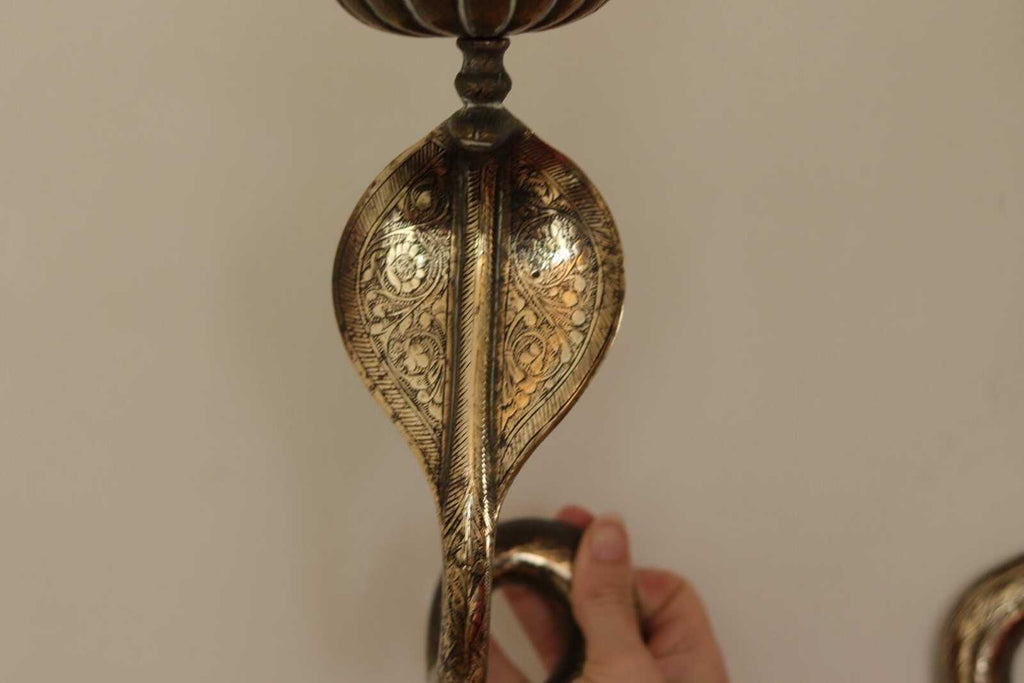Pair of Egyptian Revival Style Engraved Brass Cobra Sconces