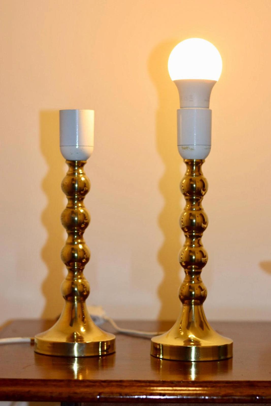 Pair of Mid Century Swedish Brass Lamps with French Scallop Shades