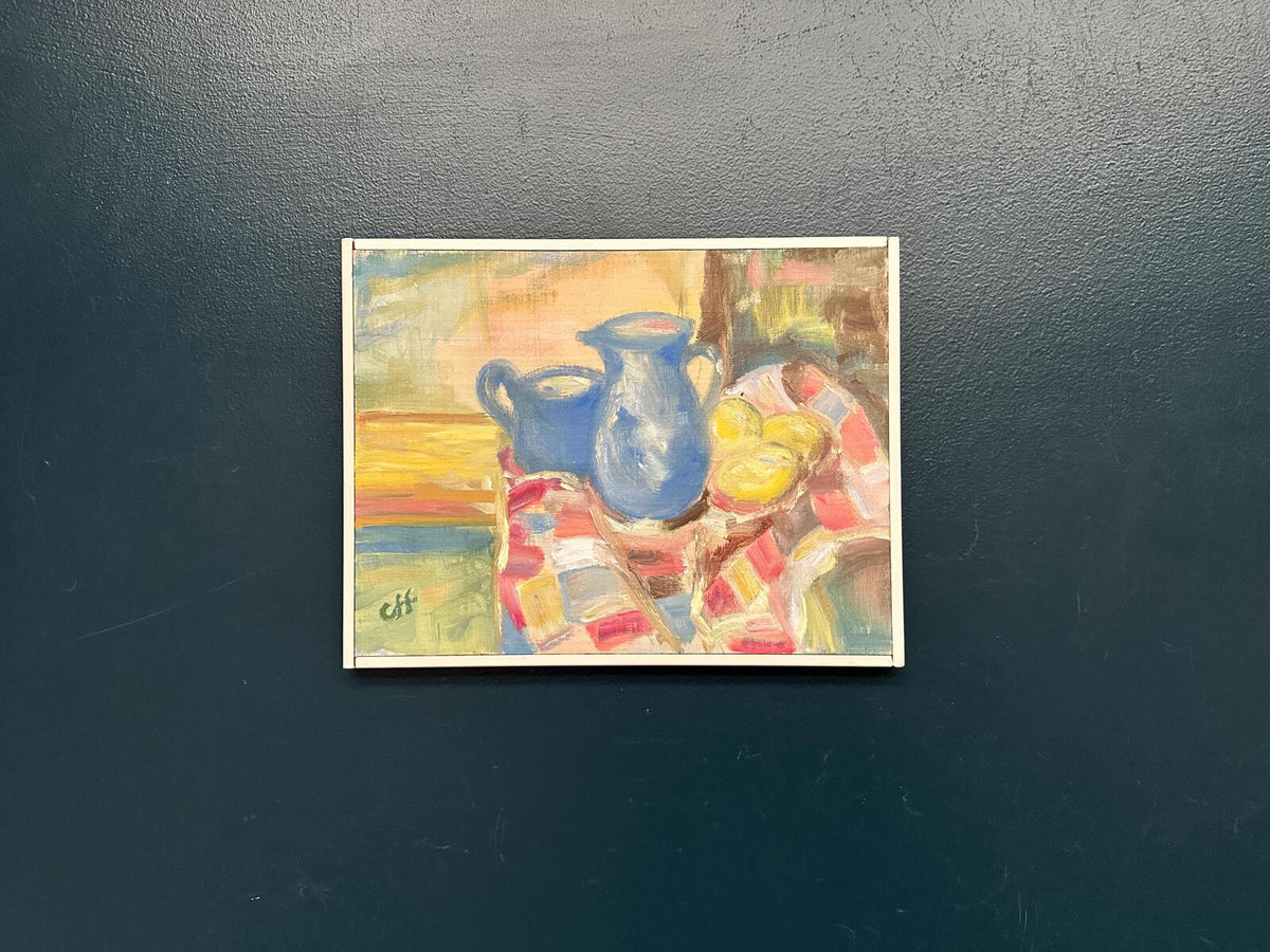 “Blue Jugs and Lemon” by Off