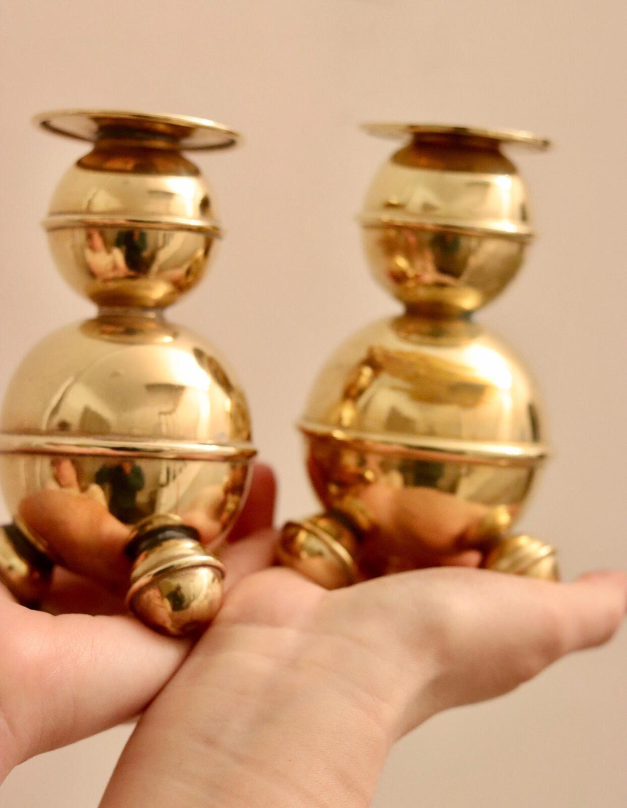 Pair of Mid-Century Swedish Brass Candle Holders by ALB Lindstrom Eskiltuna