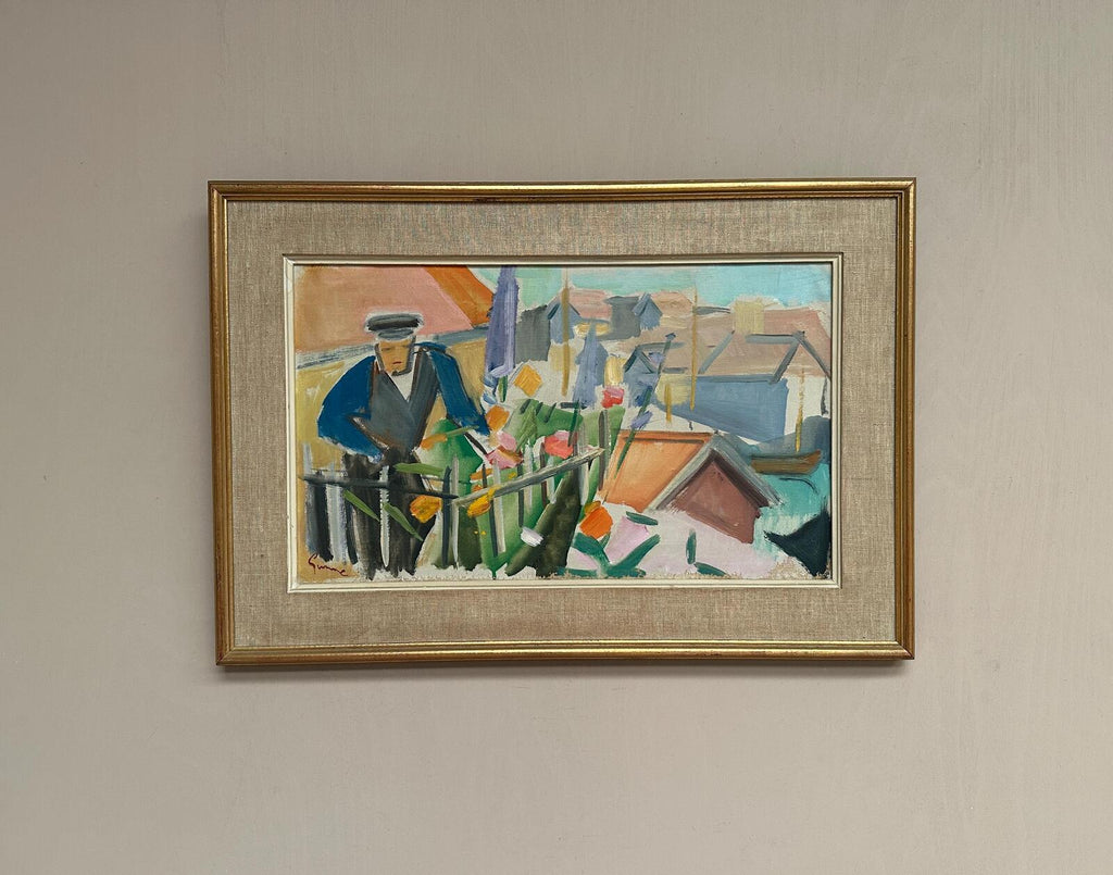“Figure by a Fence with Flowers” by Carl Gunne