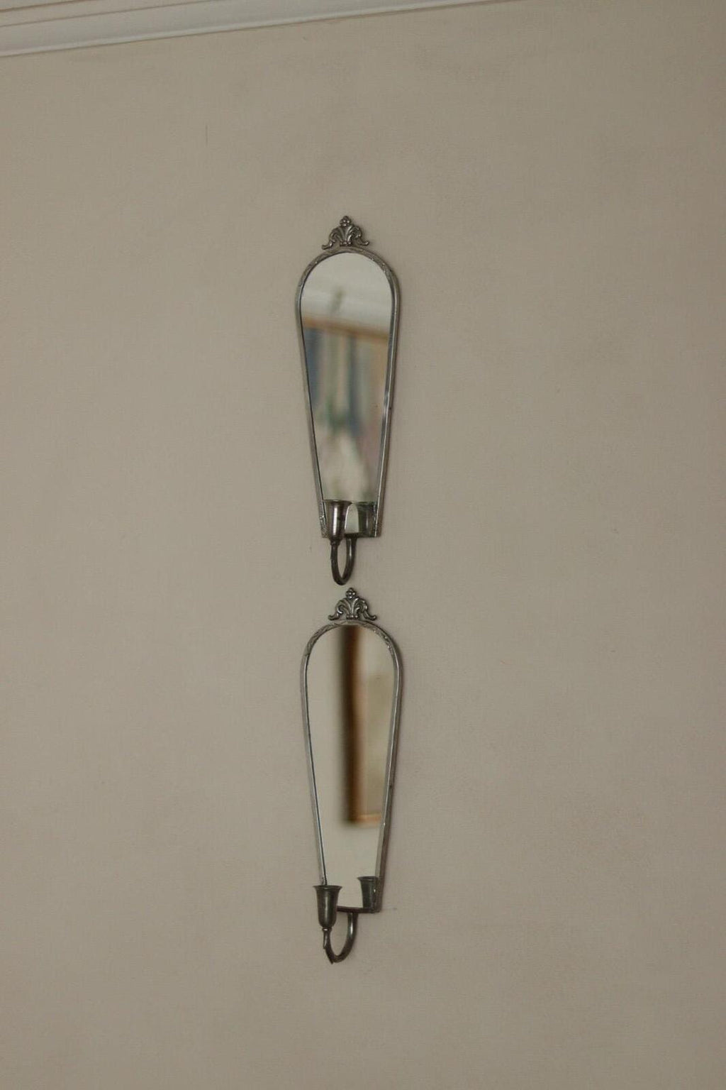 Pair of Mid Century Swedish Pewter Sconces with Mirror By Svenskt - Tenn