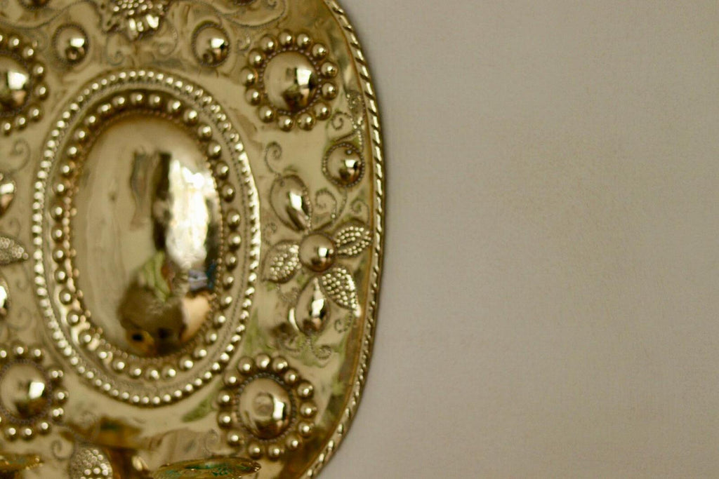 Pair Large baroque Style Mid Century Swedish Brass Sconces