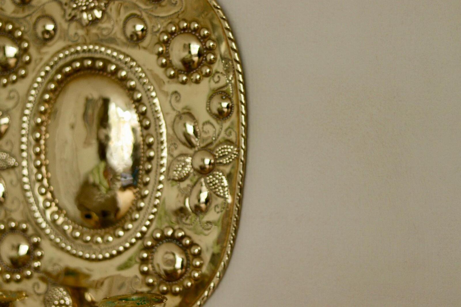 Pair Large baroque Style Mid Century Swedish Brass Sconces