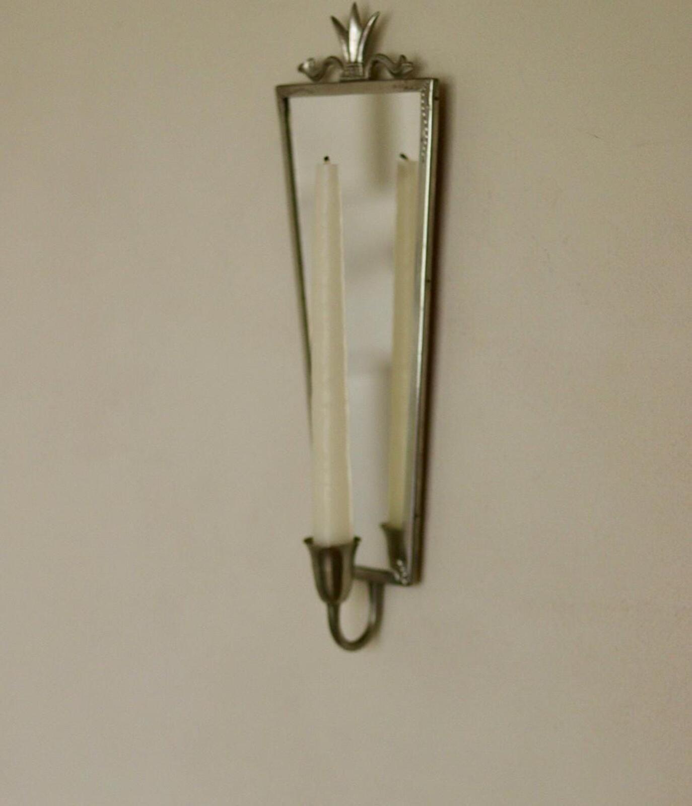 Pair of Mid Century Swedish Pewter Sconces with Mirror