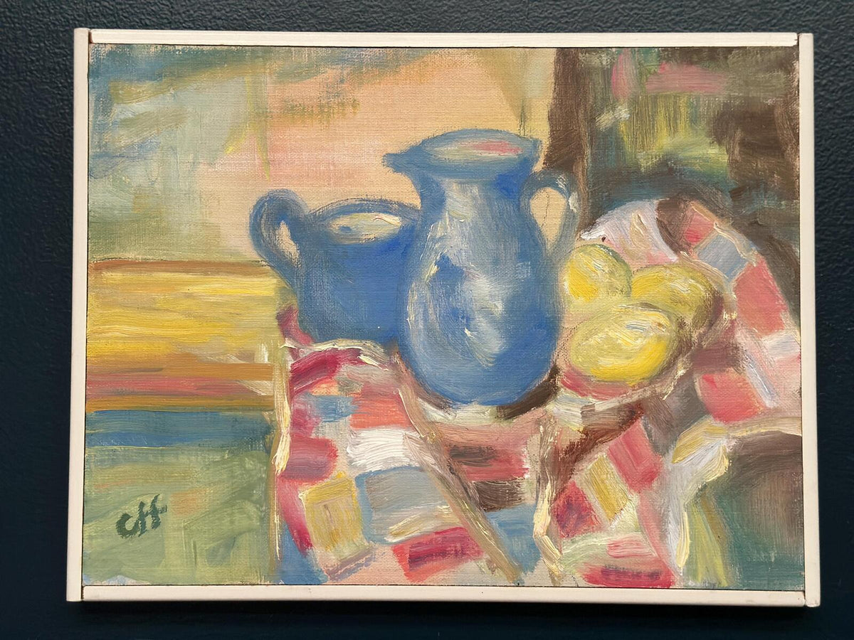 “Blue Jugs and Lemon” by Off