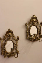 Pair of Antique  Brass Sconces with Mirror