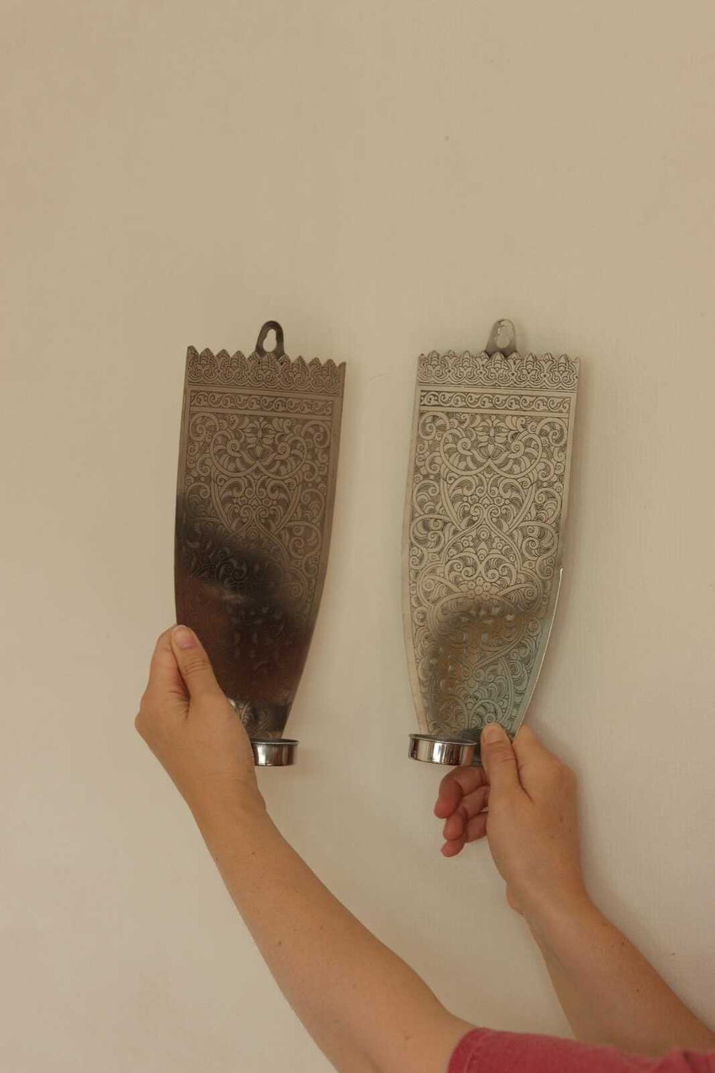Pair Of Vintage Pewter Sconces