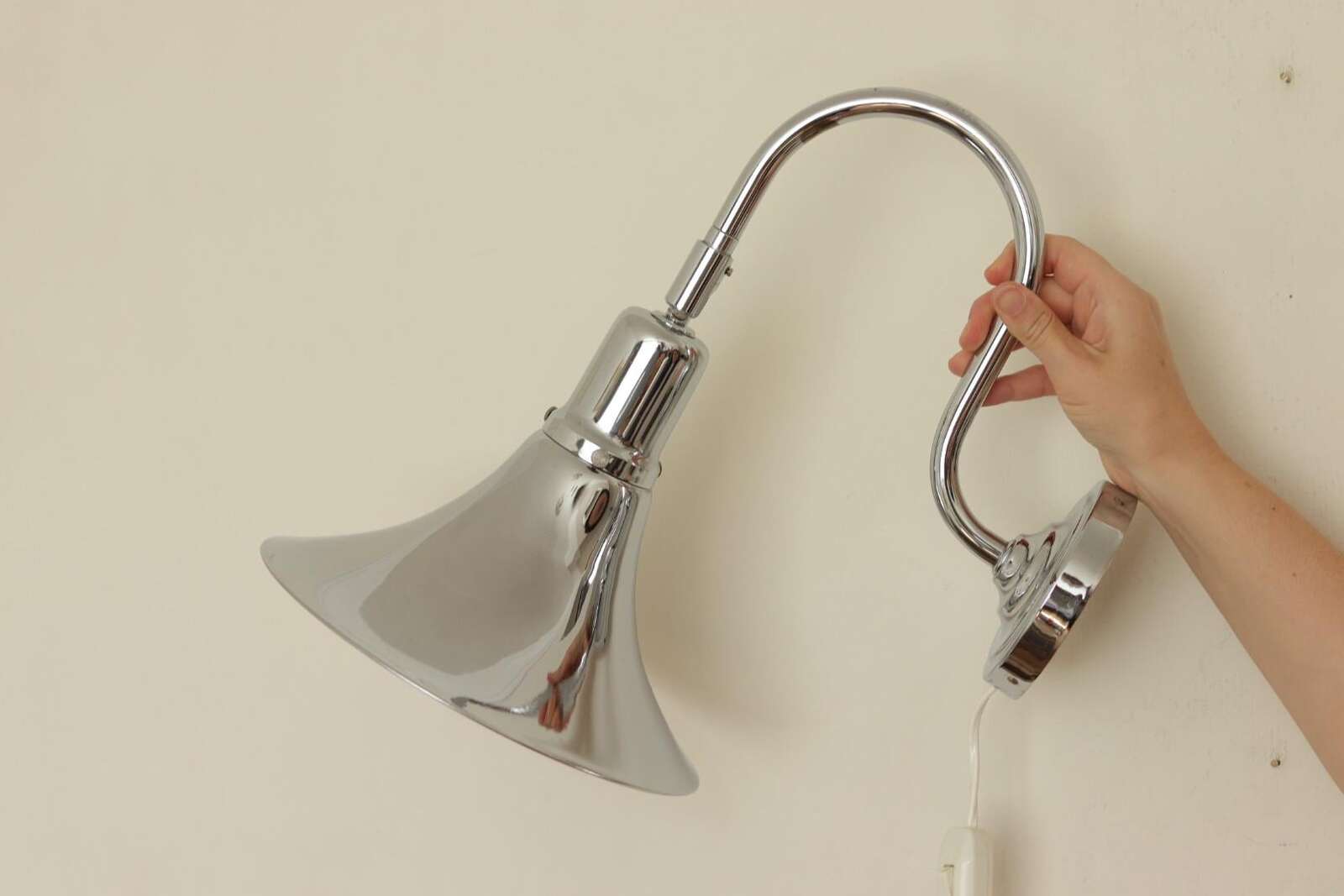 Danish 1960's Pair of Statement Trump Shape Lights in Chrome, designed by Börje Claes for Norlett Elit.