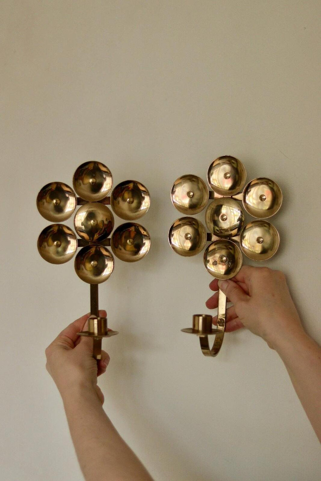 Pair of Mid-Century Sweden Brass Sconces By Kee Mora