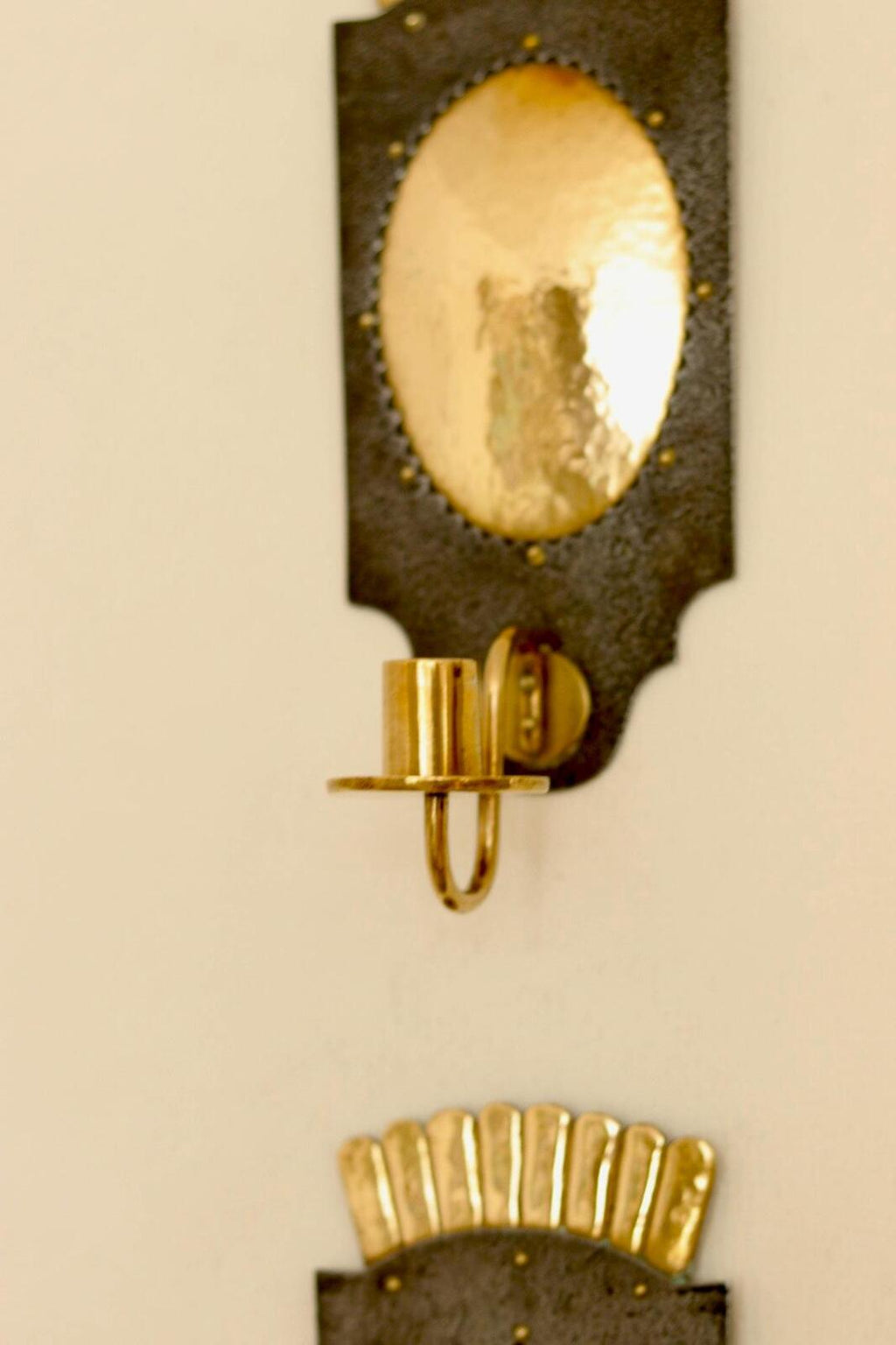 Pair Of Mid Century Swedish Brass  and Metal Sconces