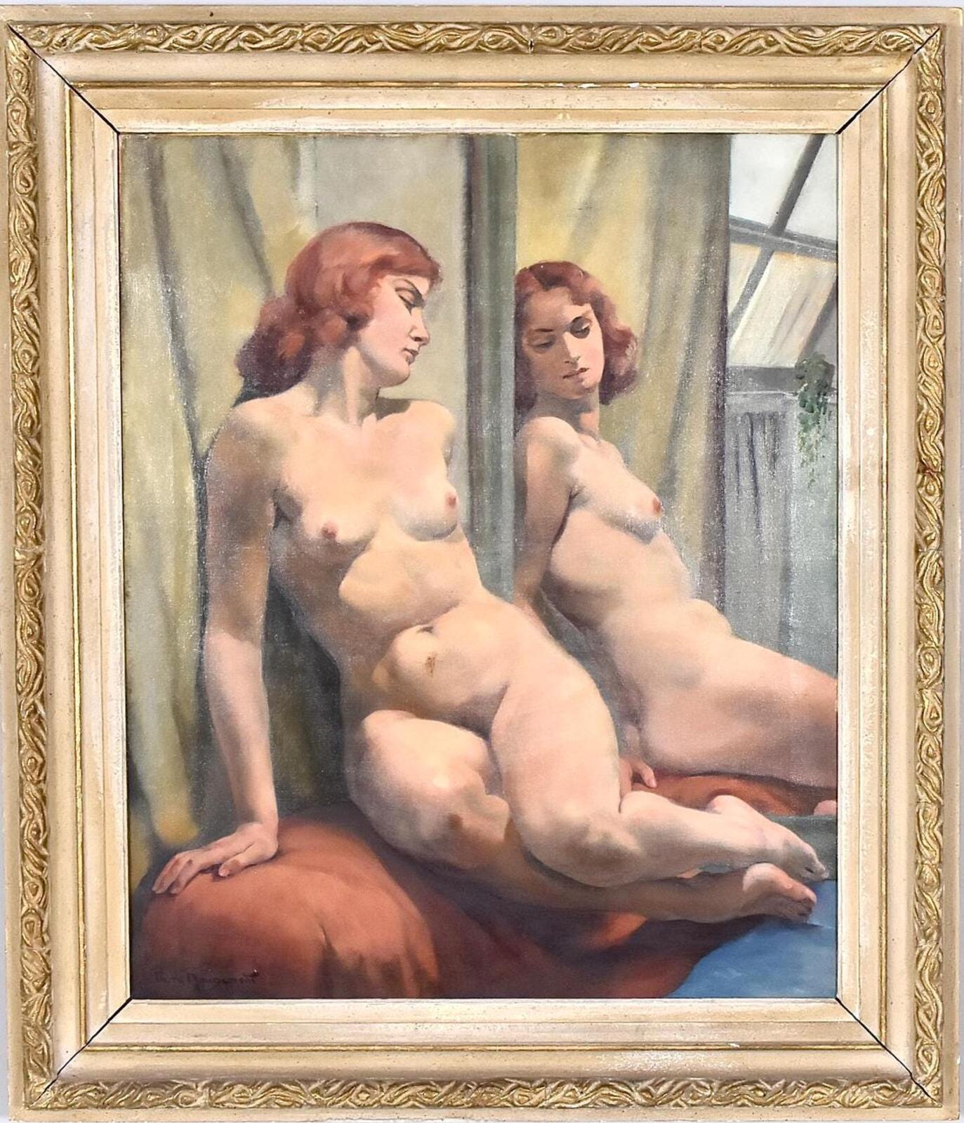 Sittande kvinna vid spegel By Philippe de Rougemont (1891–1965)