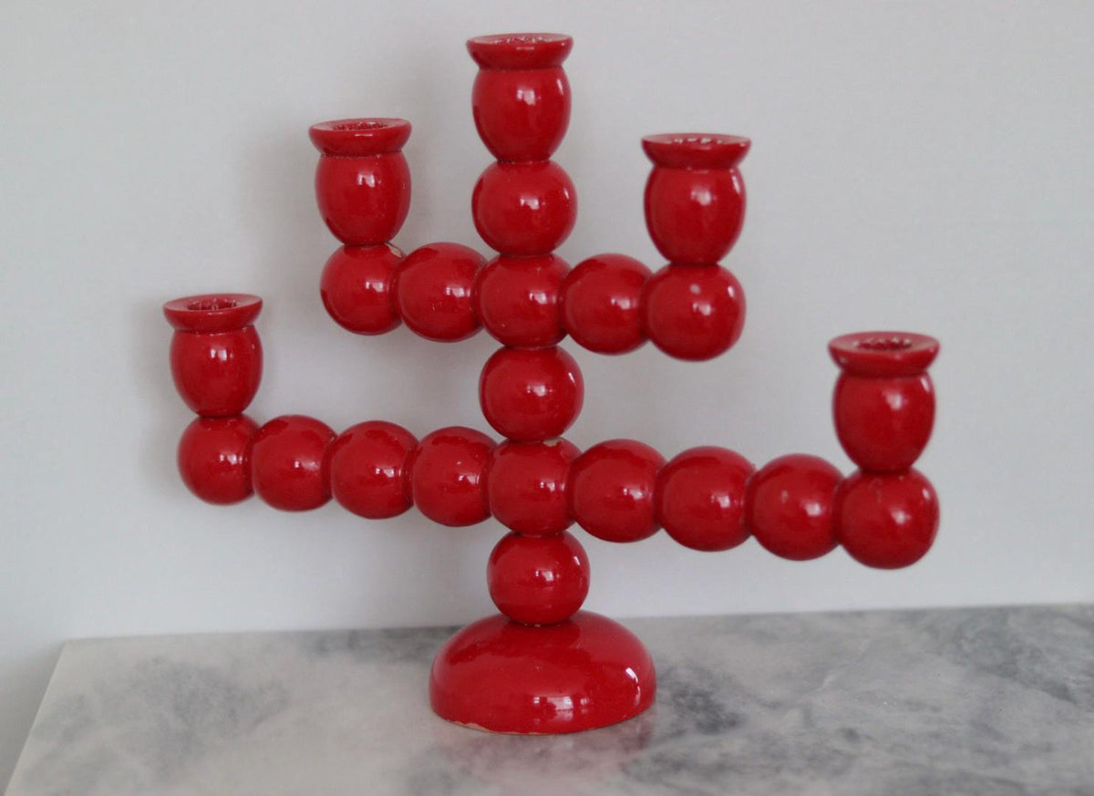 Swedish Mid Century  Five-Arm  Bobbin Candelabra