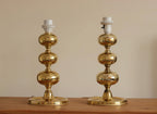 Pair of Swedish Brass Bobbin Table lamp by NAFA Nybro Armaturfabrik AB
