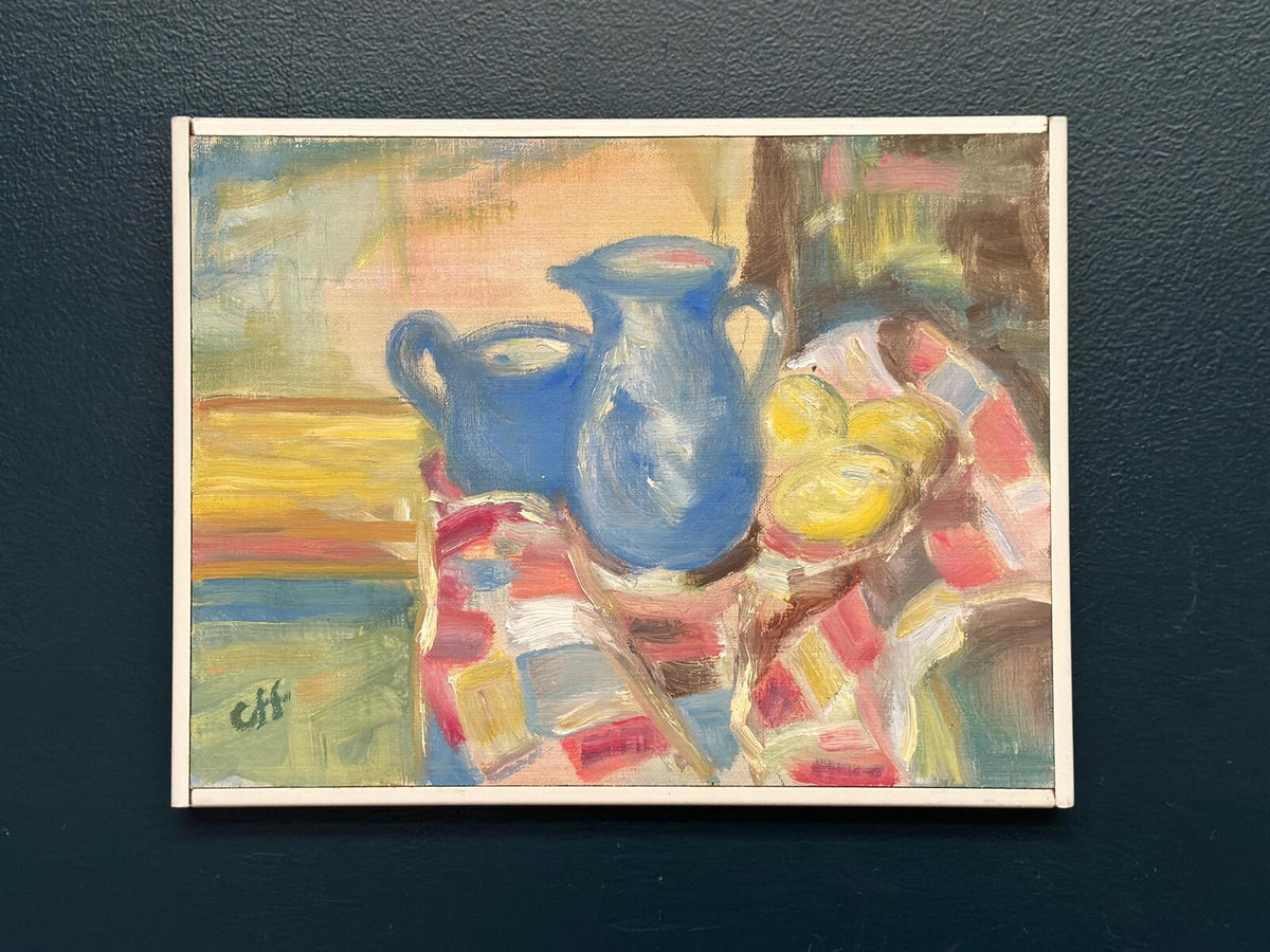 “Blue Jugs and Lemon” by Off