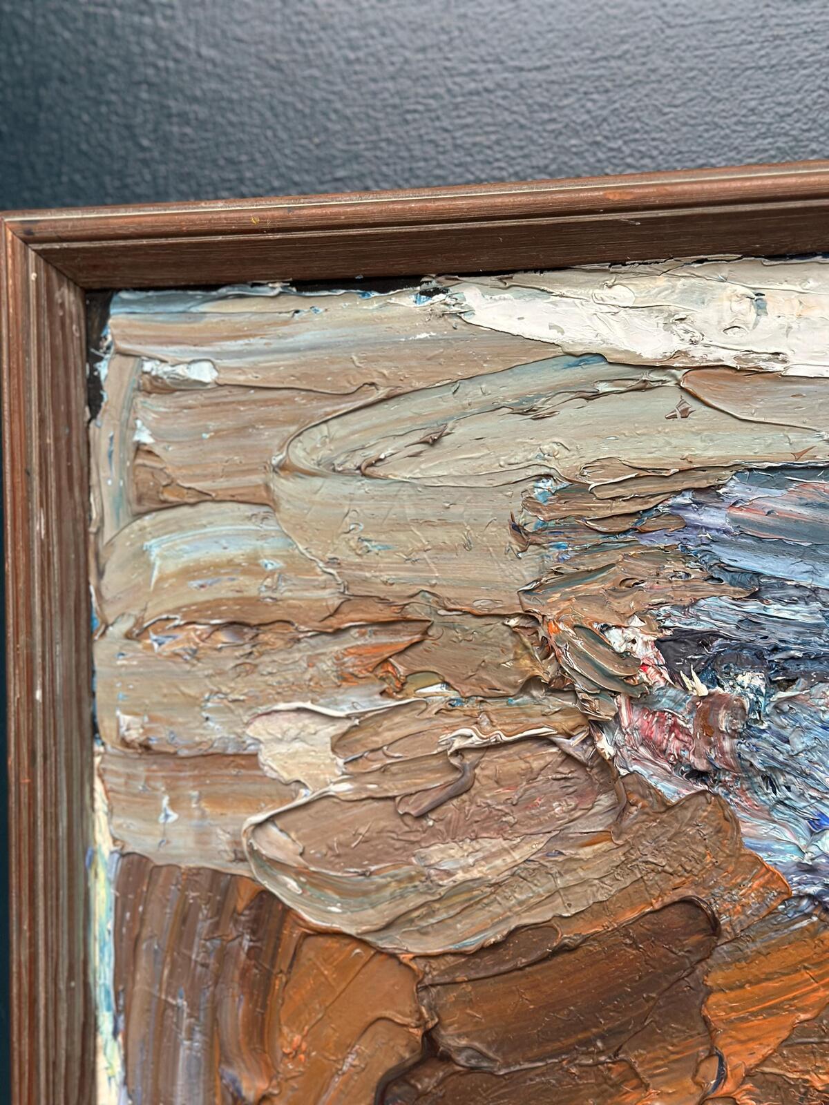 Original Swedish Oil on Canvas – “Abstract Composition”  – Vintage & Framed – 76 × 37 cm (29.9" × 14.6")