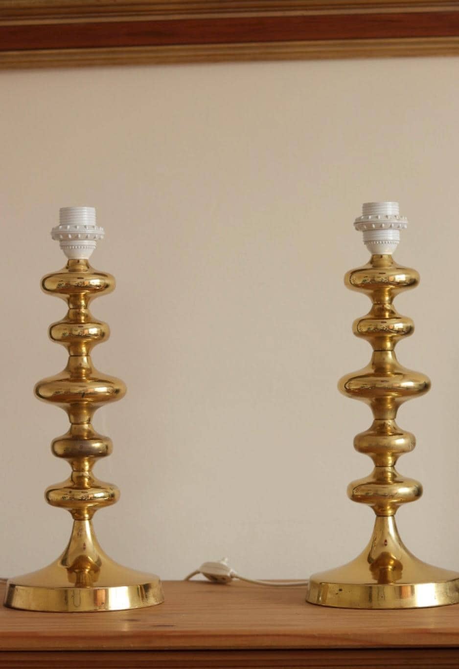 Pair of Swedish Brass Bobbin Table lamp