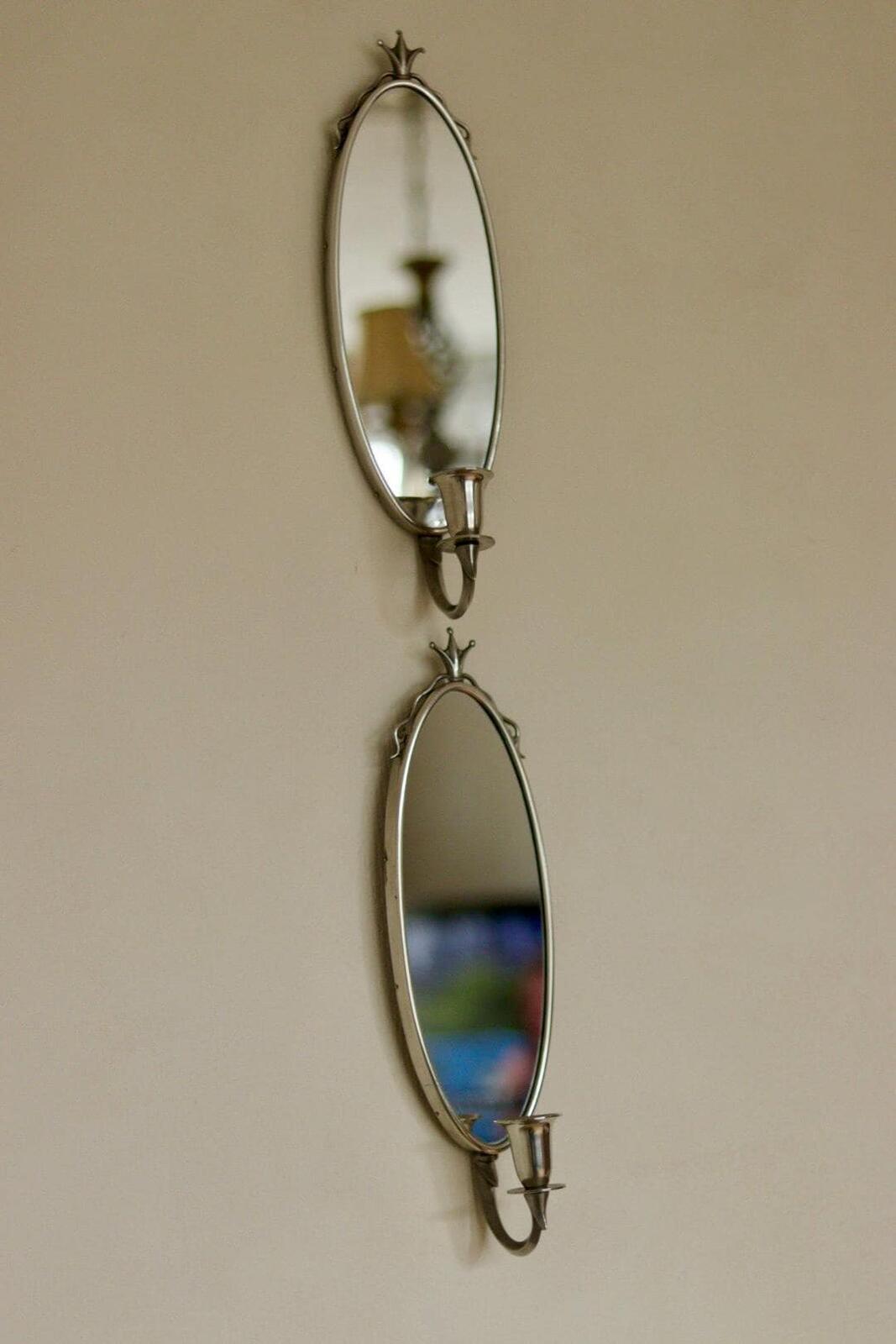 Pair of Mid Century Swedish Pewter Sconces with Mirror by Svenskt - Tenn