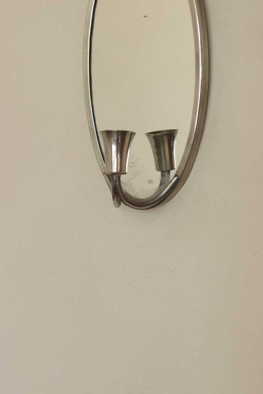 Pair of Mid Century Swedish Pewter Sconces with Mirror By Svenskt - Tenn