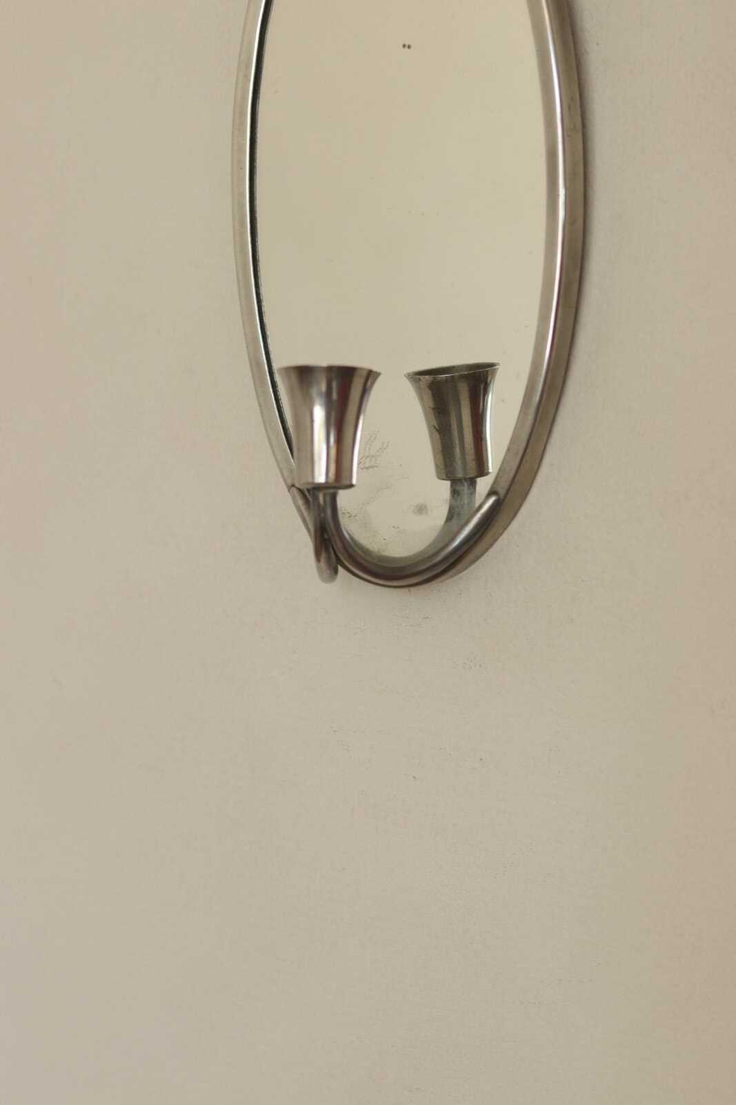 Pair of Mid Century Swedish Pewter Sconces with Mirror By Svenskt - Tenn