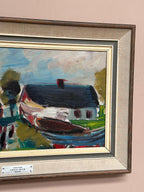 “Boats in Fishing Village” by Louis Zelig (1922–1993)