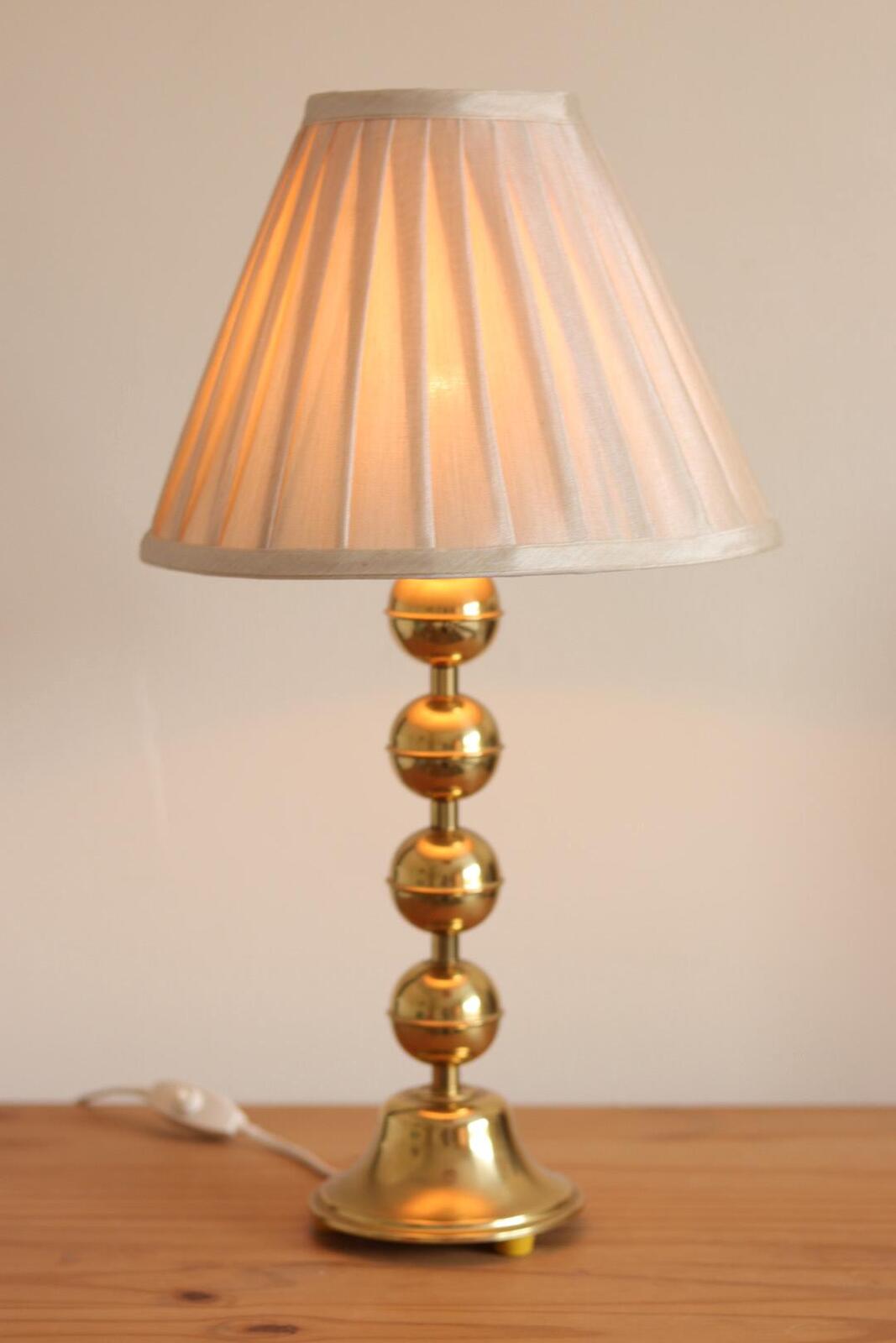 Pair of Vintage Swedish Brass Bobbin Table Lamp By Aneta