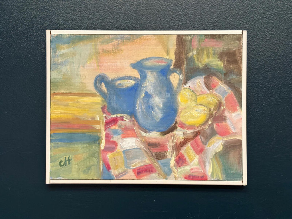 “Blue Jugs and Lemon” by Off