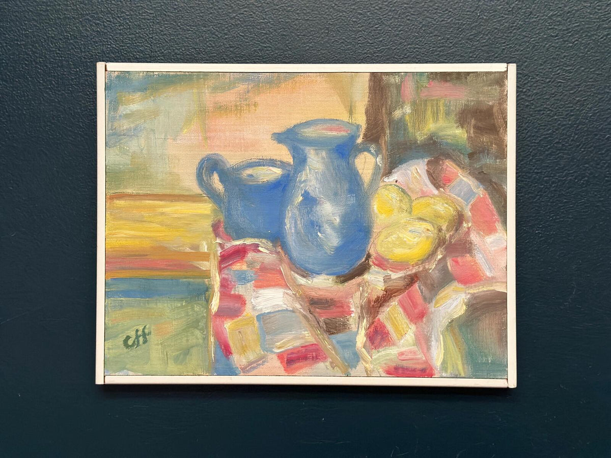 “Blue Jugs and Lemon” by Off