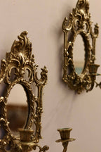 Pair of Antique  Brass Sconces with Mirror