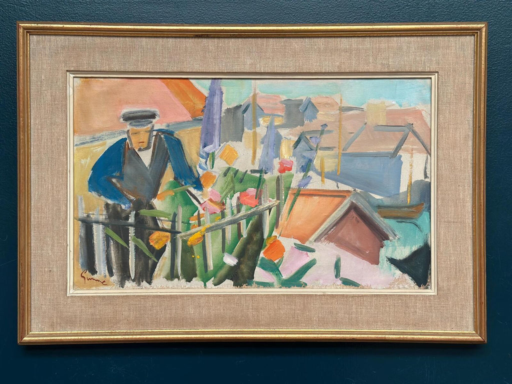 “Figure by a Fence with Flowers” by Carl Gunne