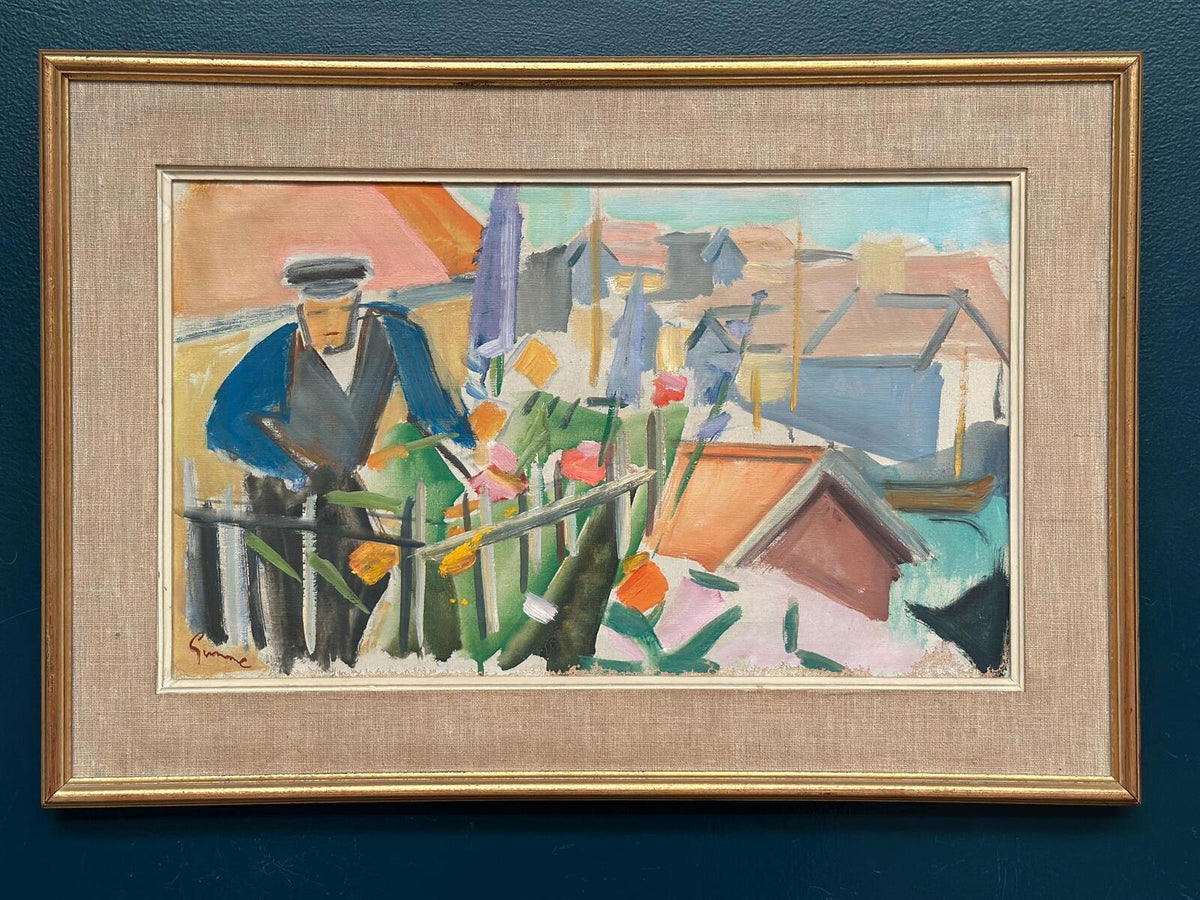“Figure by a Fence with Flowers” by Carl Gunne