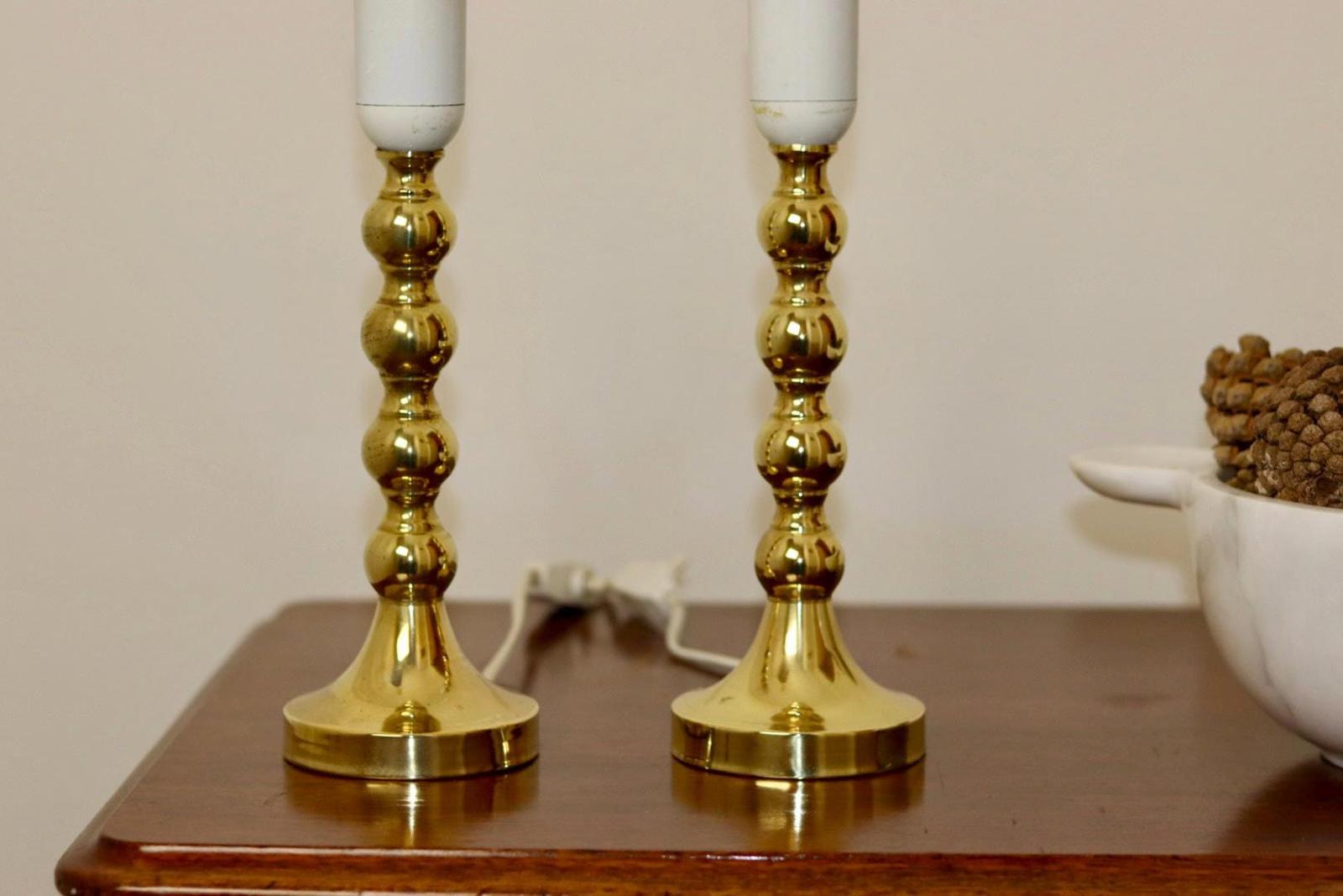 Pair of Mid Century Swedish Brass Lamps with French Scallop Shades