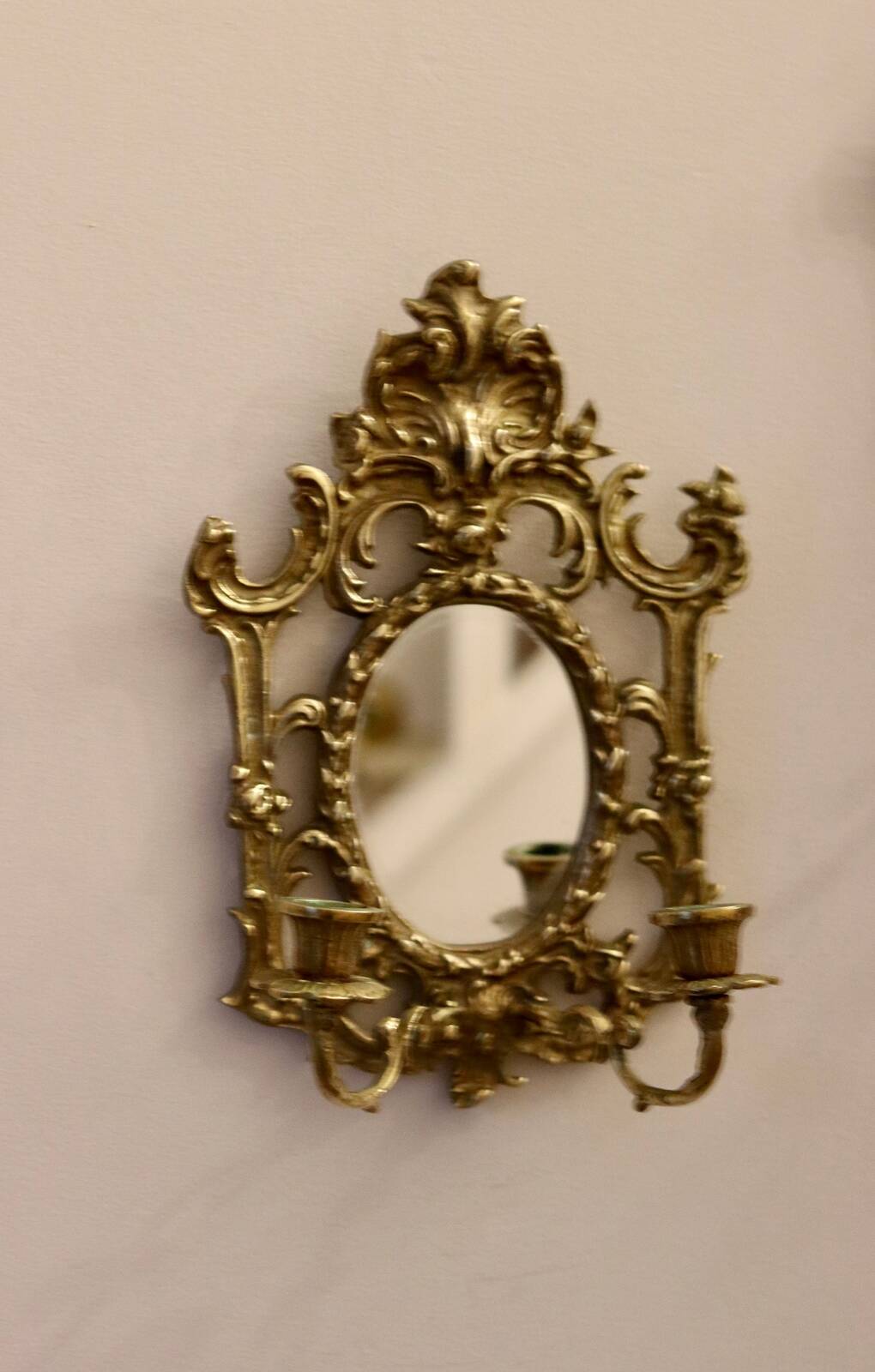 Pair of Antique  Brass Sconces with Mirror