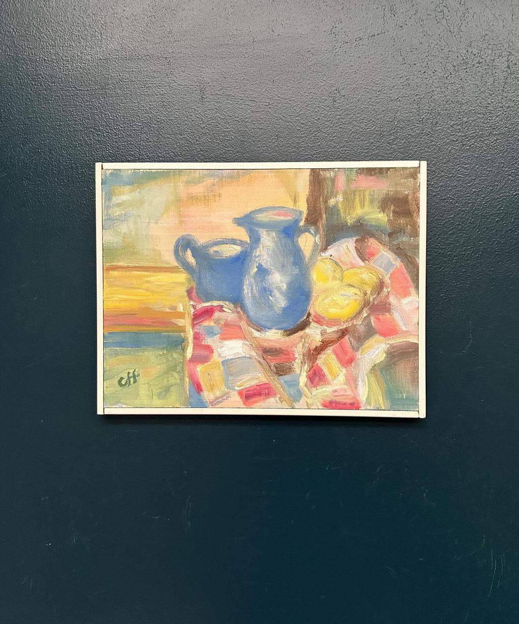 “Blue Jugs and Lemon” by Off