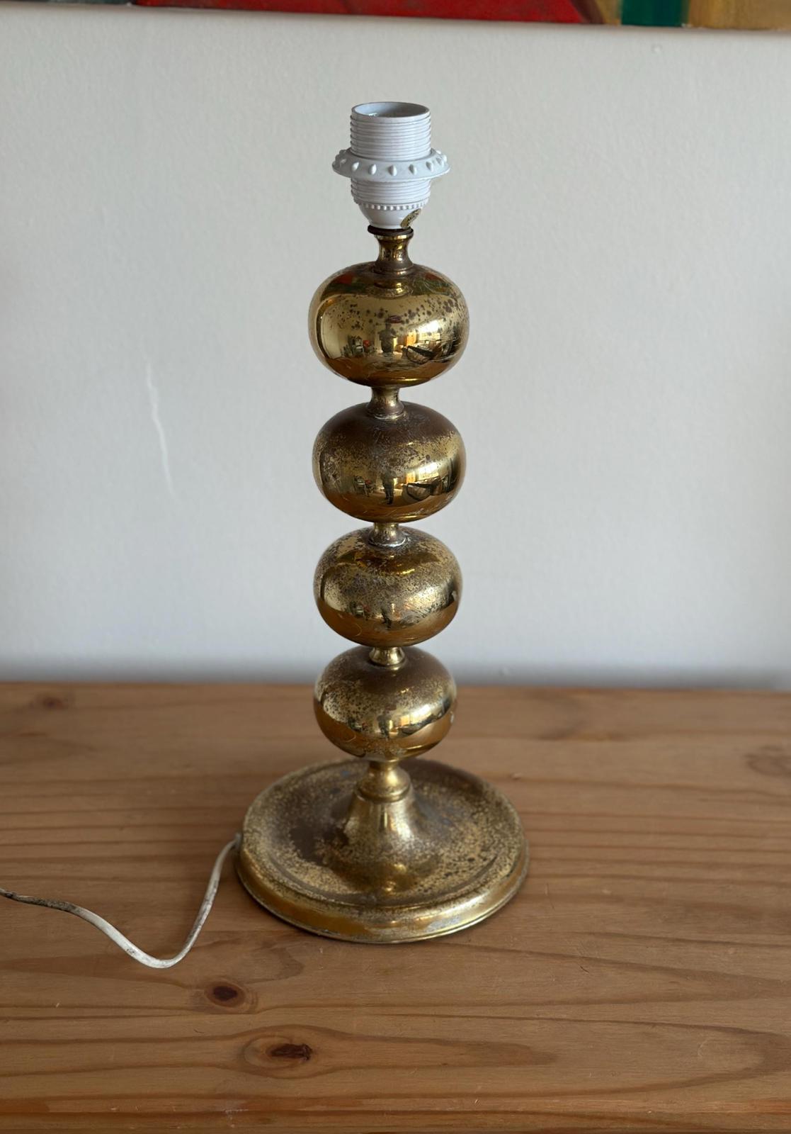 Tall Swedish Brass Bobbin lamps by Aneta (Heavy Patina)