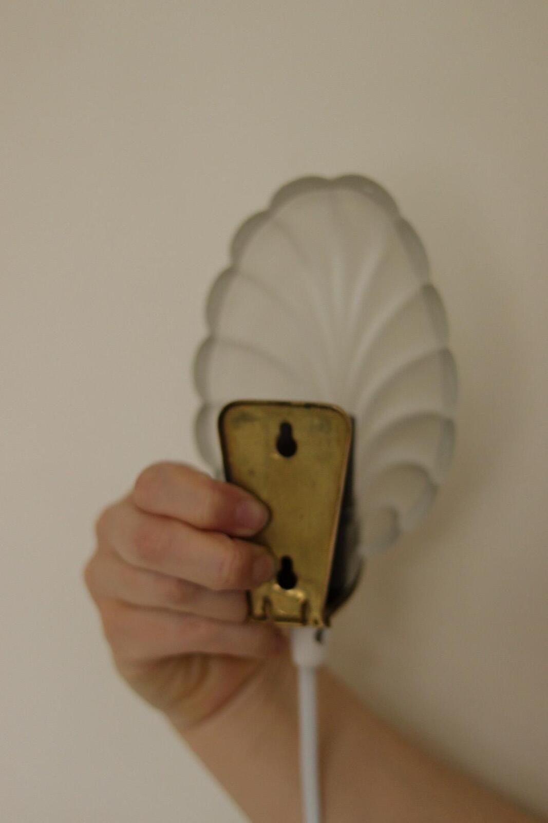Pair of Art Deco Brass & Glass Shell Wall Lamps – Denmark, 1930s – Rewired, Working, E14